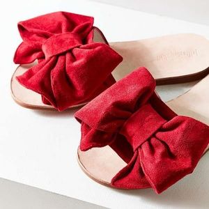 Red Suede Bow Slides Jeffrey Campbell x UO
